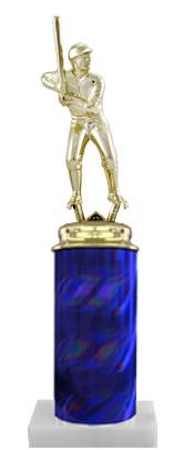 male trophy award red backdrop silver gold column cherry finish wood base 